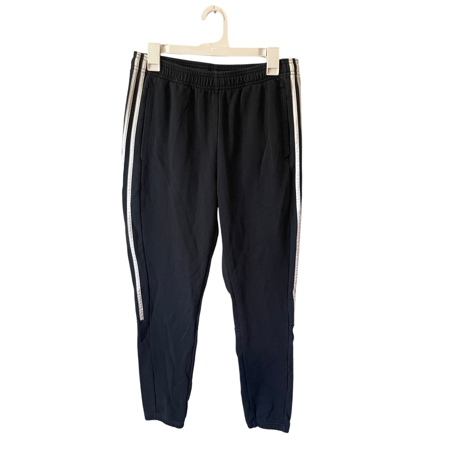 Adidas Black Striped Sweatpants Tapered Leg Large Logo Size Medium